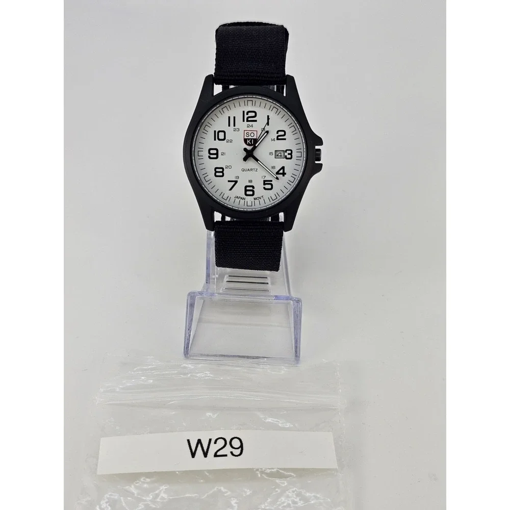 41MM Field Men Analog Watch White Dial Date Black Canvas Nylon Bands New Battery